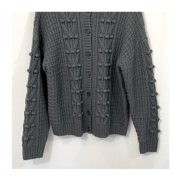 Rylee & Cru Chunky Bobble Knit Button Down Cardigan Sweater in Grey - Picture 4 of 10